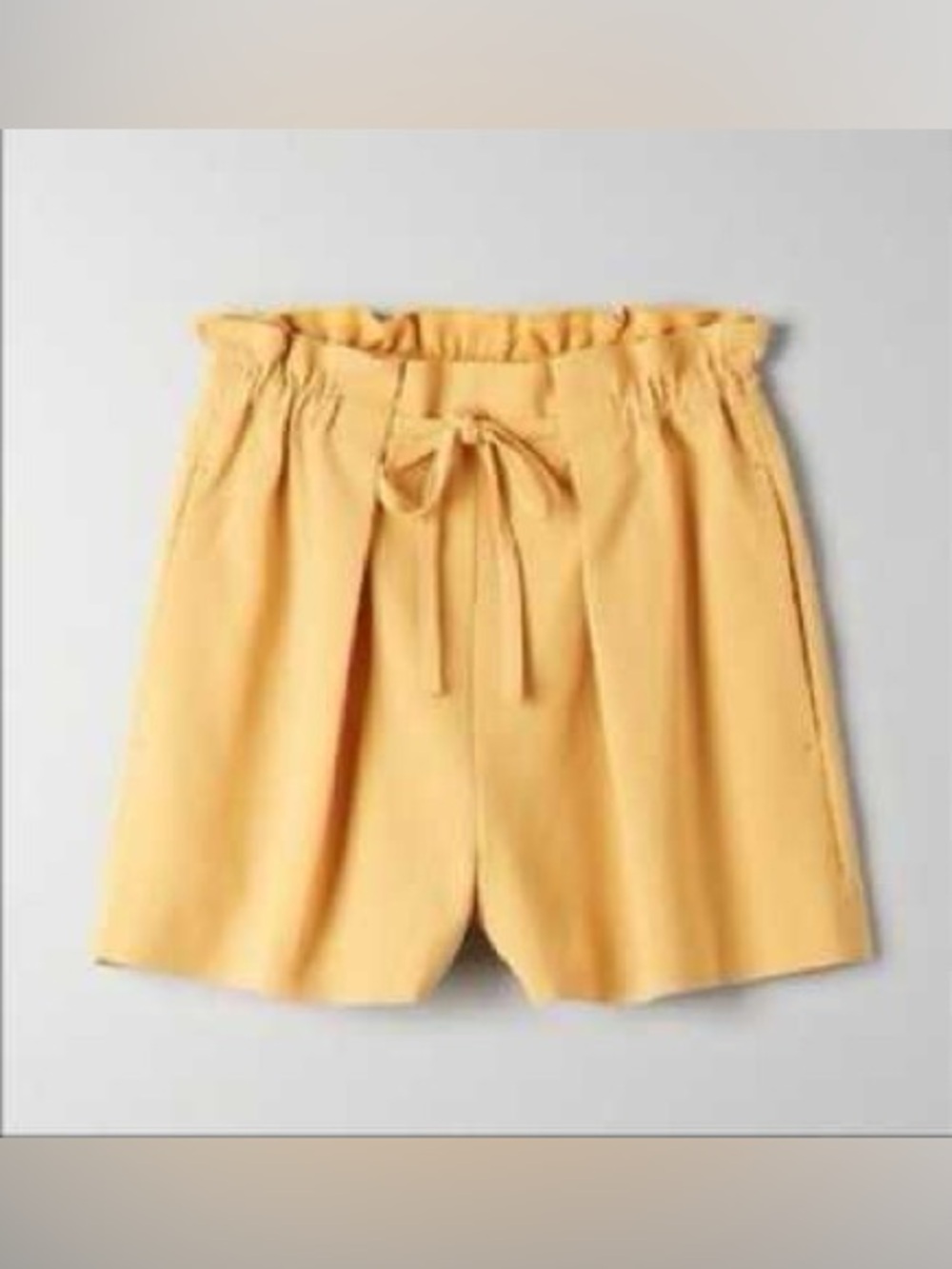 Aritzia Babaton Mustard Tie-Waist Shorts with Ruffle Edge XS
